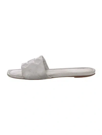 Pre-owned Louis Vuitton Lv Monogram Leather Slides In White