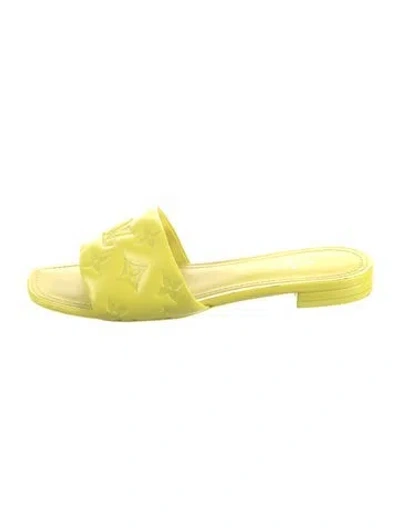 Pre-owned Louis Vuitton Lv Monogram Leather Slides In Yellow