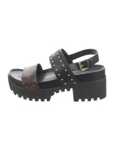 Pre-owned Louis Vuitton Lv Monogram Leather Slingback Sandals In Black