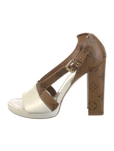 Pre-owned Louis Vuitton Lv Monogram Leather Slingback Sandals In Brown