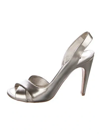Pre-owned Louis Vuitton Lv Monogram Leather Slingback Sandals In Metallic/silver