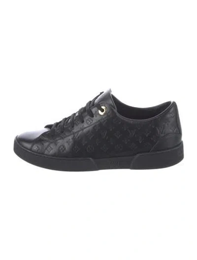 Pre-owned Louis Vuitton Lv Monogram Leather Sneakers In Black