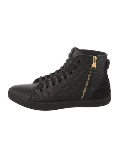 Pre-owned Louis Vuitton Lv Monogram Leather Sneakers In Black