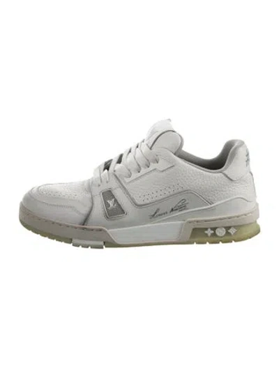 Pre-owned Louis Vuitton Lv Monogram Leather Sneakers In White