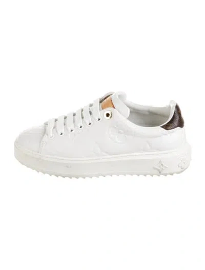Pre-owned Louis Vuitton Lv Monogram Leather Sneakers In White