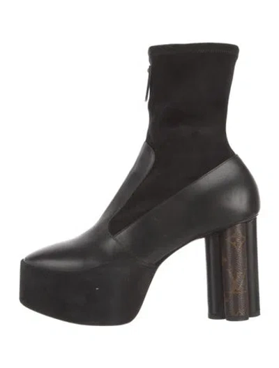Pre-owned Louis Vuitton Lv Monogram Leather Sock Boots In Black
