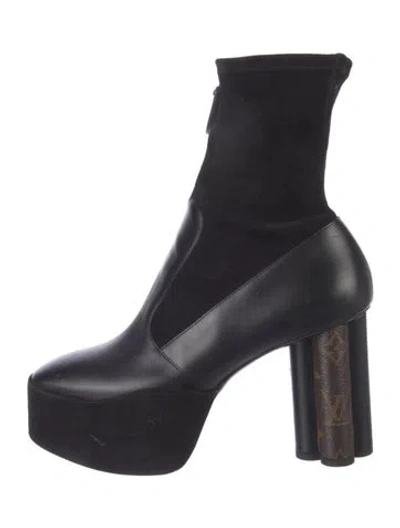 Pre-owned Louis Vuitton Lv Monogram Leather Sock Boots In Black