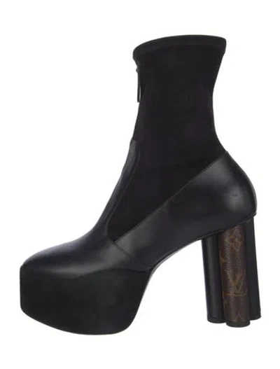 Pre-owned Louis Vuitton Lv Monogram Leather Sock Boots In Black