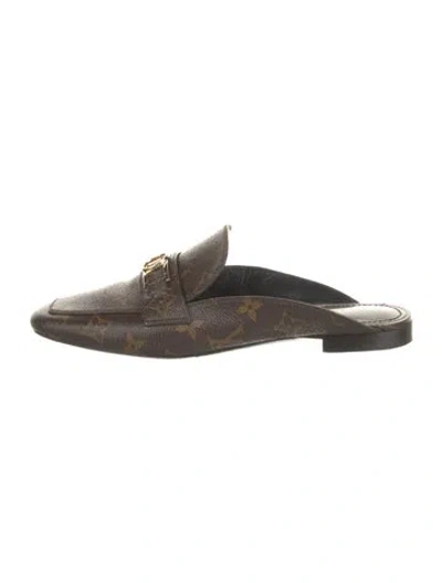 Pre-owned Louis Vuitton Lv Monogram Leather Trim Embellishment Mules In Brown