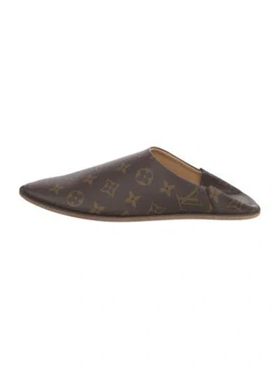 Pre-owned Louis Vuitton Lv Monogram Leather Trim Embellishment Mules In Brown