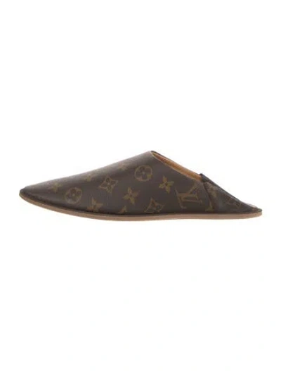 Pre-owned Louis Vuitton Lv Monogram Leather Trim Embellishment Mules In Brown