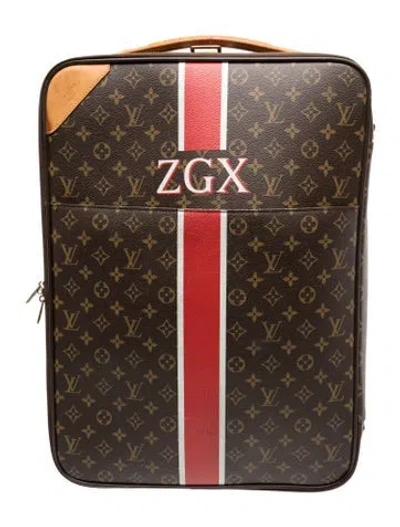 Pre-owned Louis Vuitton Lv Monogram Leather Trimmed Suitcase In Brown
