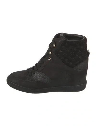 Pre-owned Louis Vuitton Lv Monogram Leather Wedge Sneakers In Black