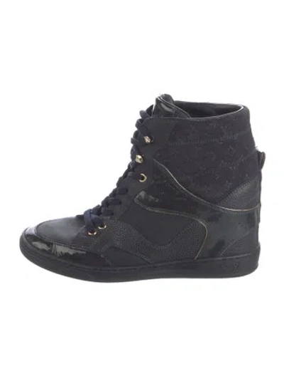 Pre-owned Louis Vuitton Lv Monogram Leather Wedge Sneakers In Blue