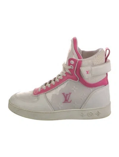 Pre-owned Louis Vuitton Lv Monogram Leather Wedge Sneakers In White