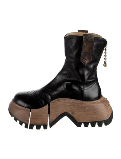 Pre-owned Louis Vuitton Lv Monogram Leather Western Boots In Black