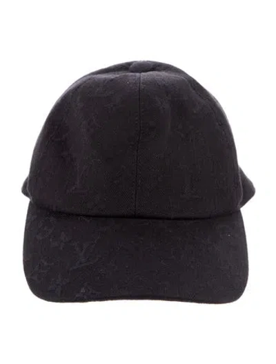 Pre-owned Louis Vuitton Lv Monogram Leather-trimmed Canvas Baseball Cap In Black