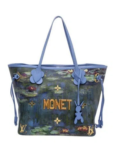 Pre-owned Louis Vuitton Lv Monogram Masters Collection Monet Neverfull With Pouch Mm In Blue