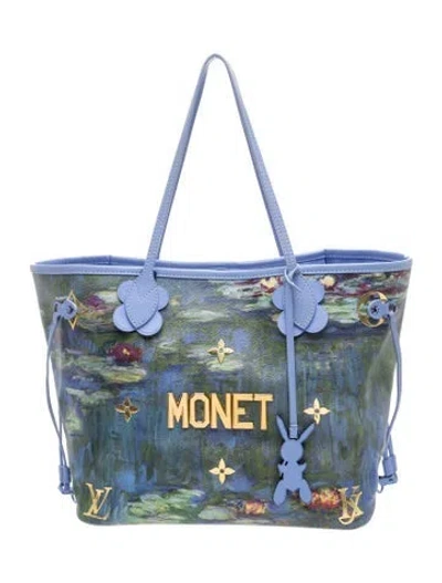 Pre-owned Louis Vuitton Lv Monogram Masters Collection Monet Neverfull W/pouch Mm In Blue