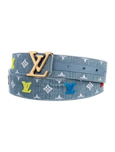 Pre-owned Louis Vuitton Lv Monogram Monogram Denim Belt In Blue