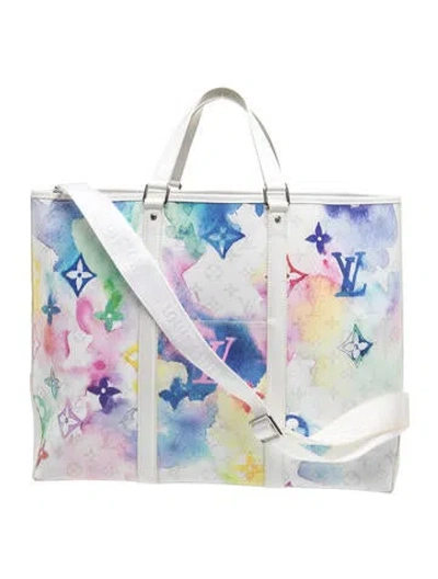 Pre-owned Louis Vuitton Lv Monogram Monogram Watercolor New Tote In White