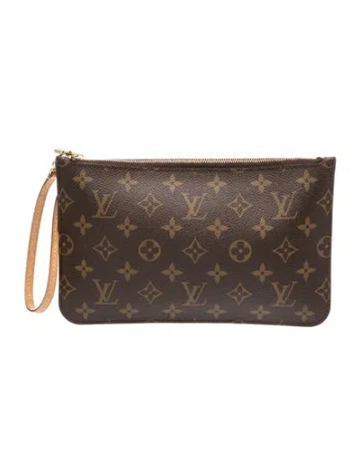 Pre-owned Louis Vuitton Lv Monogram Neverfull Pouch In Brown