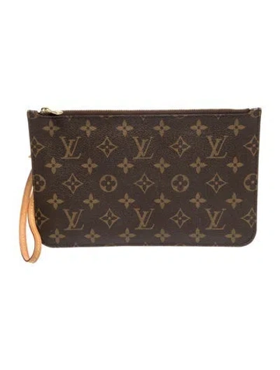 Pre-owned Louis Vuitton Lv Monogram Neverfull Pouch In Brown