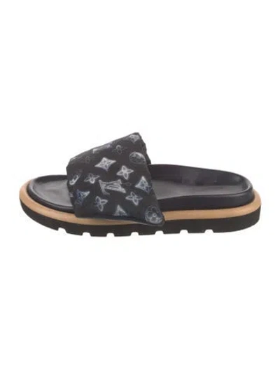 Pre-owned Louis Vuitton Lv Monogram Nylon Slides In Blue