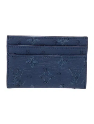 Pre-owned Louis Vuitton Lv Monogram Ostrich Card Case In Blue