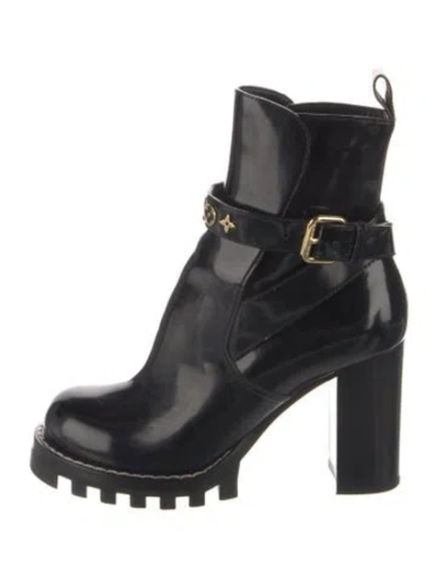 Pre-owned Louis Vuitton Lv Monogram Patent Leather Boots In Black