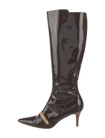 Pre-owned Louis Vuitton Lv Monogram Patent Leather Boots In Brown