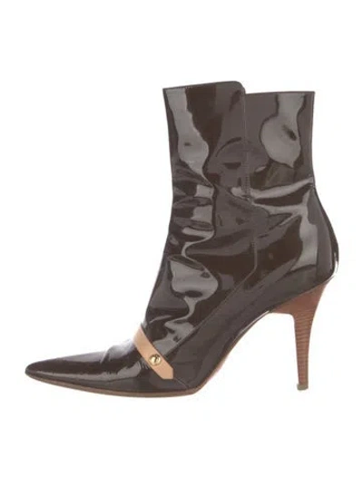 Pre-owned Louis Vuitton Lv Monogram Patent Leather Boots In Brown