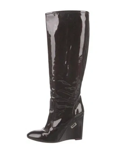 Pre-owned Louis Vuitton Lv Monogram Patent Leather Boots In Burgundy
