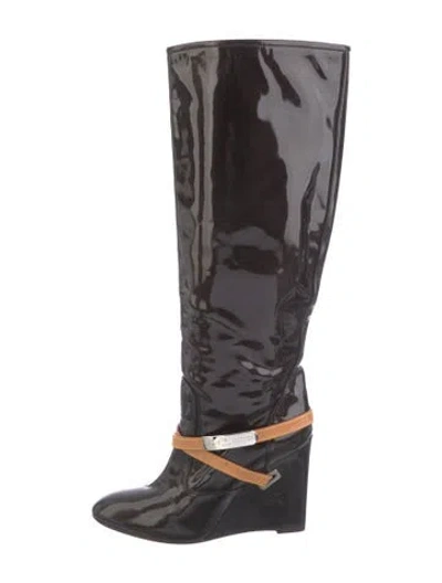 Pre-owned Louis Vuitton Lv Monogram Patent Leather Boots In Burgundy
