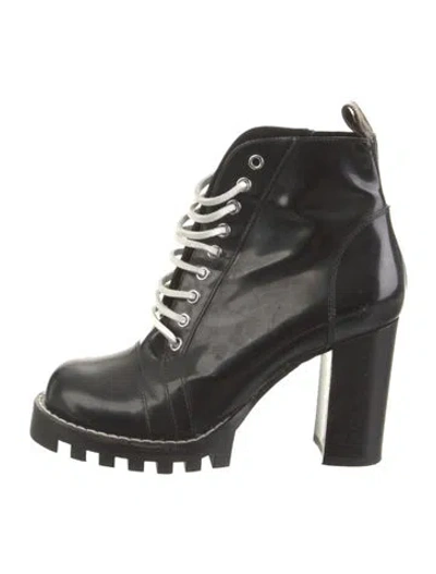 Pre-owned Louis Vuitton Lv Monogram Patent Leather Combat Boots In Black