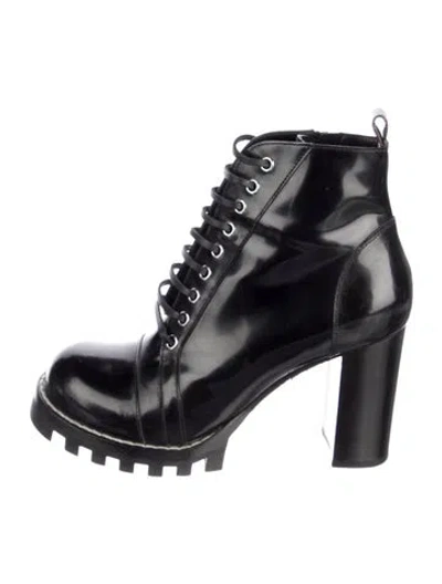 Pre-owned Louis Vuitton Lv Monogram Patent Leather Combat Boots In Black