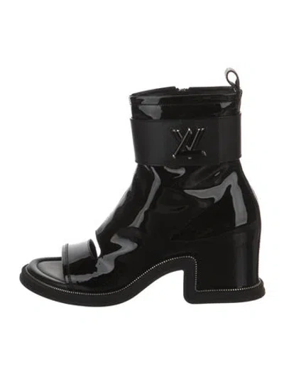 Pre-owned Louis Vuitton Lv Monogram Patent Leather Combat Boots In Black