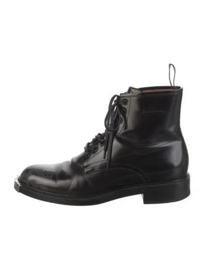 Pre-owned Louis Vuitton Lv Monogram Patent Leather Combat Boots In Black