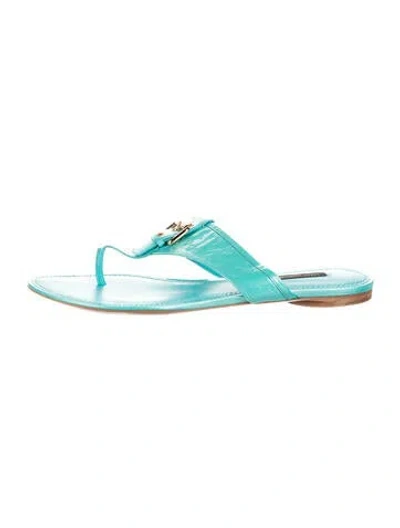 Pre-owned Louis Vuitton Lv Monogram Patent Leather Flip Flops In Blue