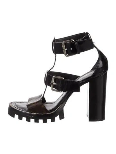 Pre-owned Louis Vuitton Lv Monogram Patent Leather Gladiator Sandals In Black
