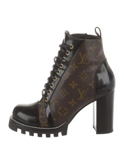 Pre-owned Louis Vuitton Lv Monogram Patent Leather Lace-up Boots In Multi