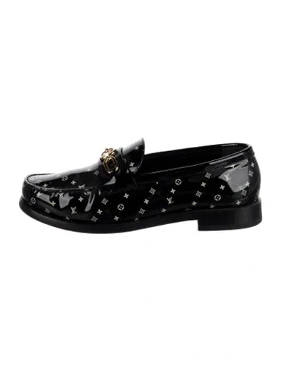 Pre-owned Louis Vuitton Lv Monogram Patent Leather Loafers In Black