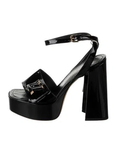 Pre-owned Louis Vuitton Lv Monogram Patent Leather Sandals In Black