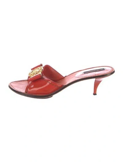Pre-owned Louis Vuitton Lv Monogram Patent Leather Slides In Orange
