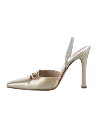 Pre-owned Louis Vuitton Lv Monogram Patent Leather Slingback Pumps In Gold