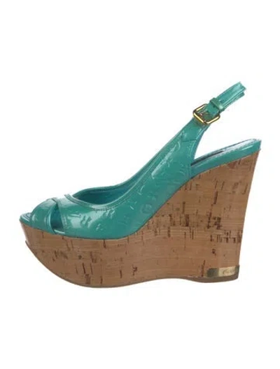 Pre-owned Louis Vuitton Lv Monogram Patent Leather Slingback Sandals In Blue