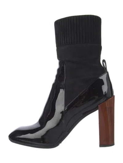 Pre-owned Louis Vuitton Lv Monogram Patent Leather Sock Boots In Black