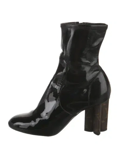 Pre-owned Louis Vuitton Lv Monogram Patent Leather Sock Boots In Black