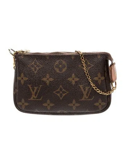 Pre-owned Louis Vuitton Lv Monogram Pochette Accessoires Mini In Brown