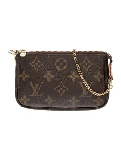 Pre-owned Louis Vuitton Lv Monogram Pochette Accessoires Mini In Brown